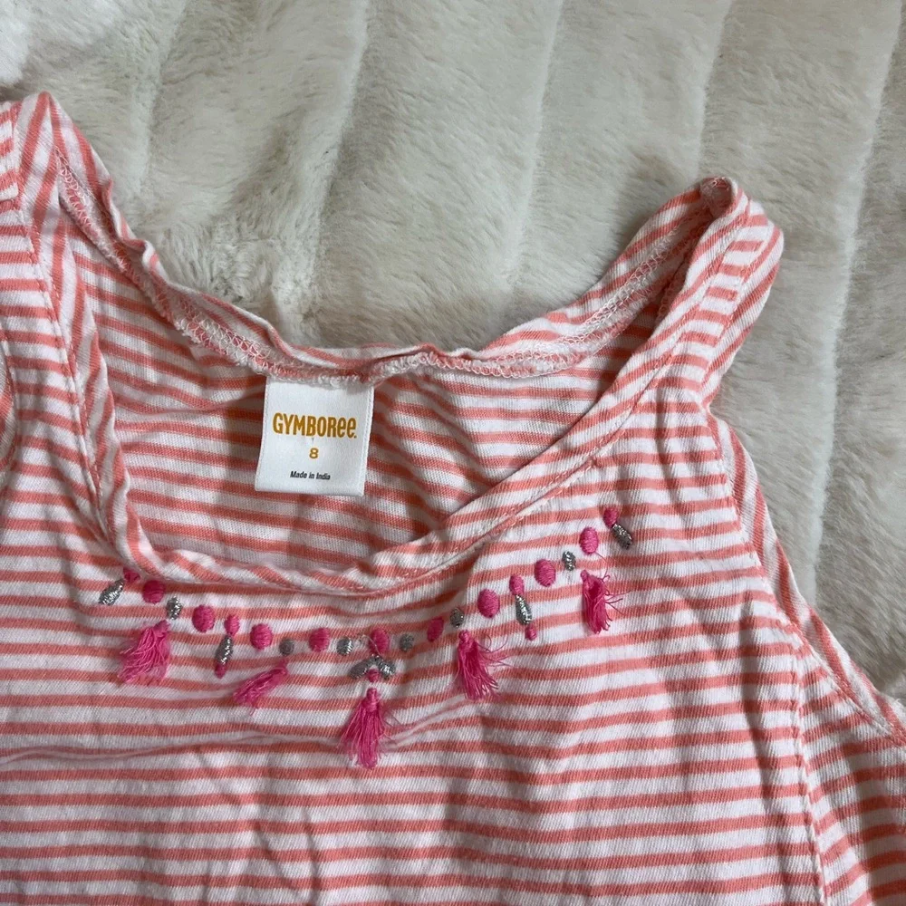 Gymboree Girls 8 White Coral Silver Striped Embroidered Tank Summer Girlie City